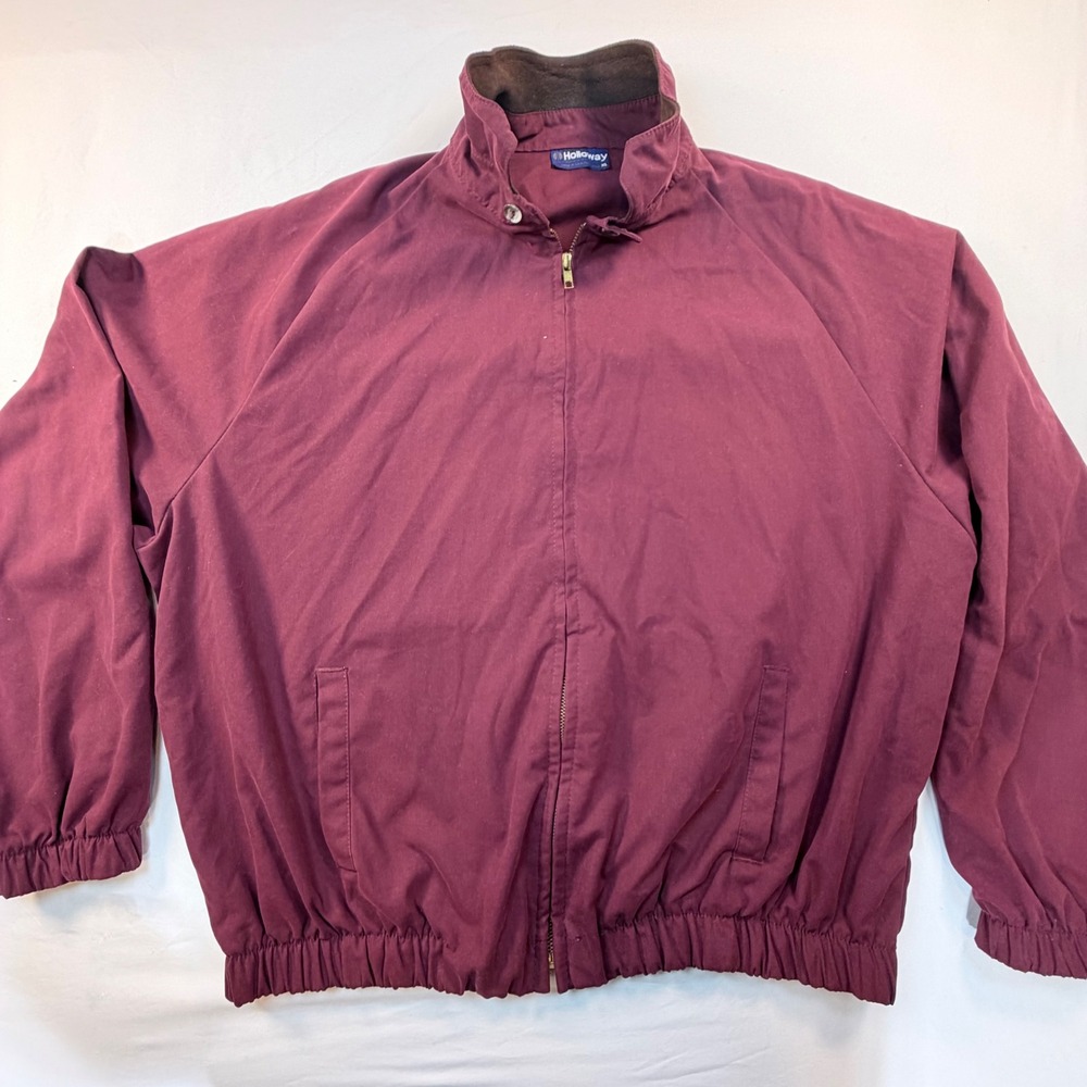 Holloway Harrington Jacket Mens XL Burgundy Suede Trim Made in USA Vintage Zip